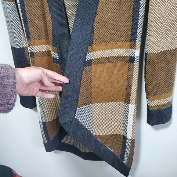 LEFT ON HOUSTON Plaid Wool Blend Long Cardigan Open Front Academia Womens Medium - Picture 5 of 12